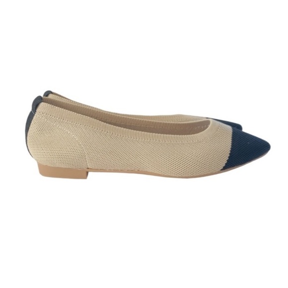 Knit beige with black pointed toe flats size 8.5 new without tags 1/2” heel - Picture 3 of 8